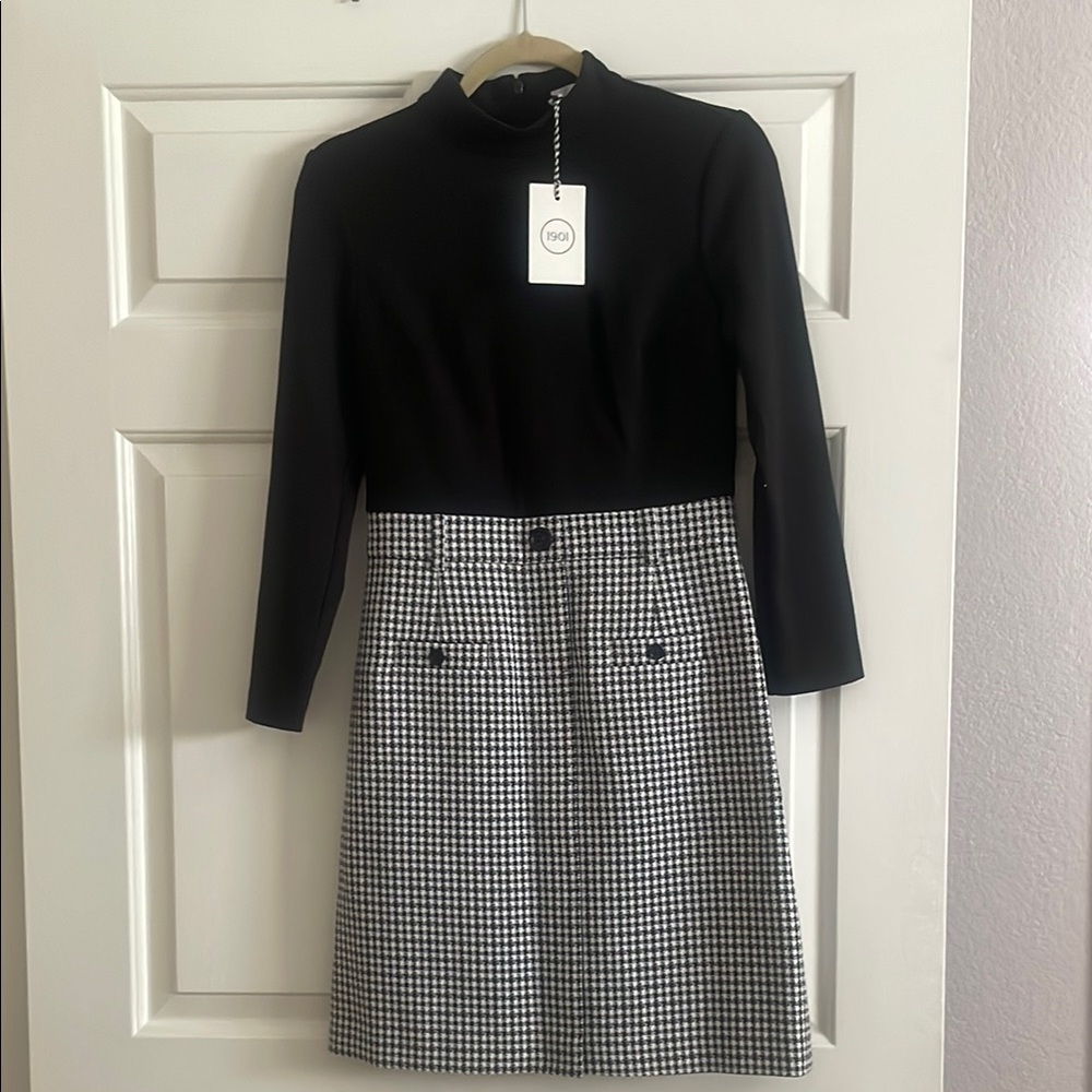 Chic Black and White Houndstooth Dress